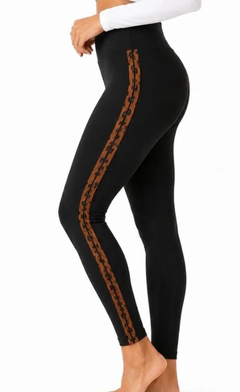 Urban Diction Black Leopard Side Stripe Leggings Medium